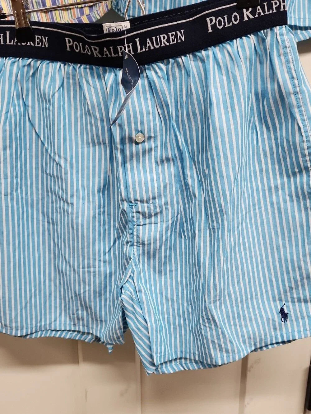 Polo by Ralph Lauren Blue and Multicolor Striped Cotton Boxer Set